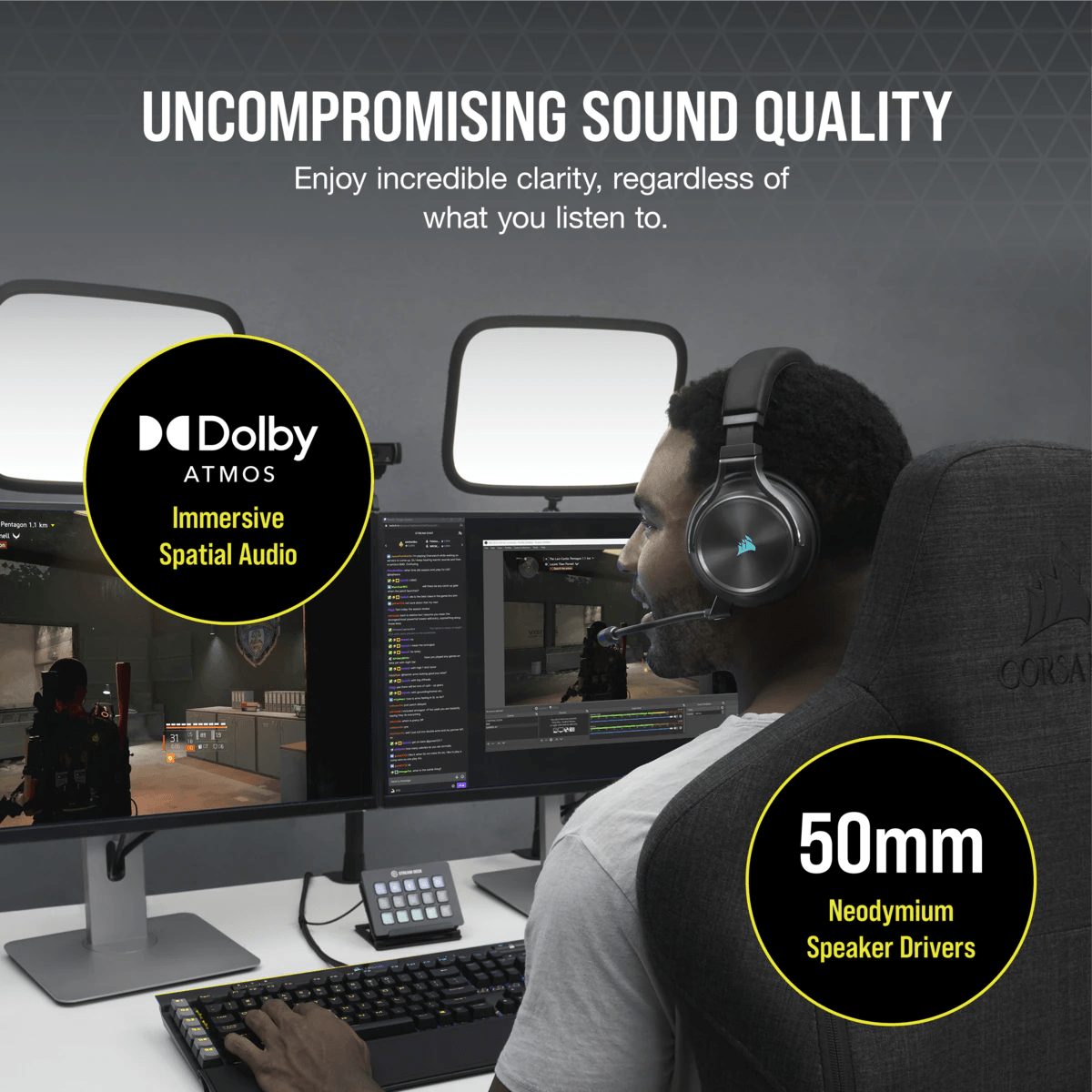 Corsair Virtuoso RGB Wireless XT High-Fidelity Gaming Headset With Spatial Audio (Slate) - DataBlitz