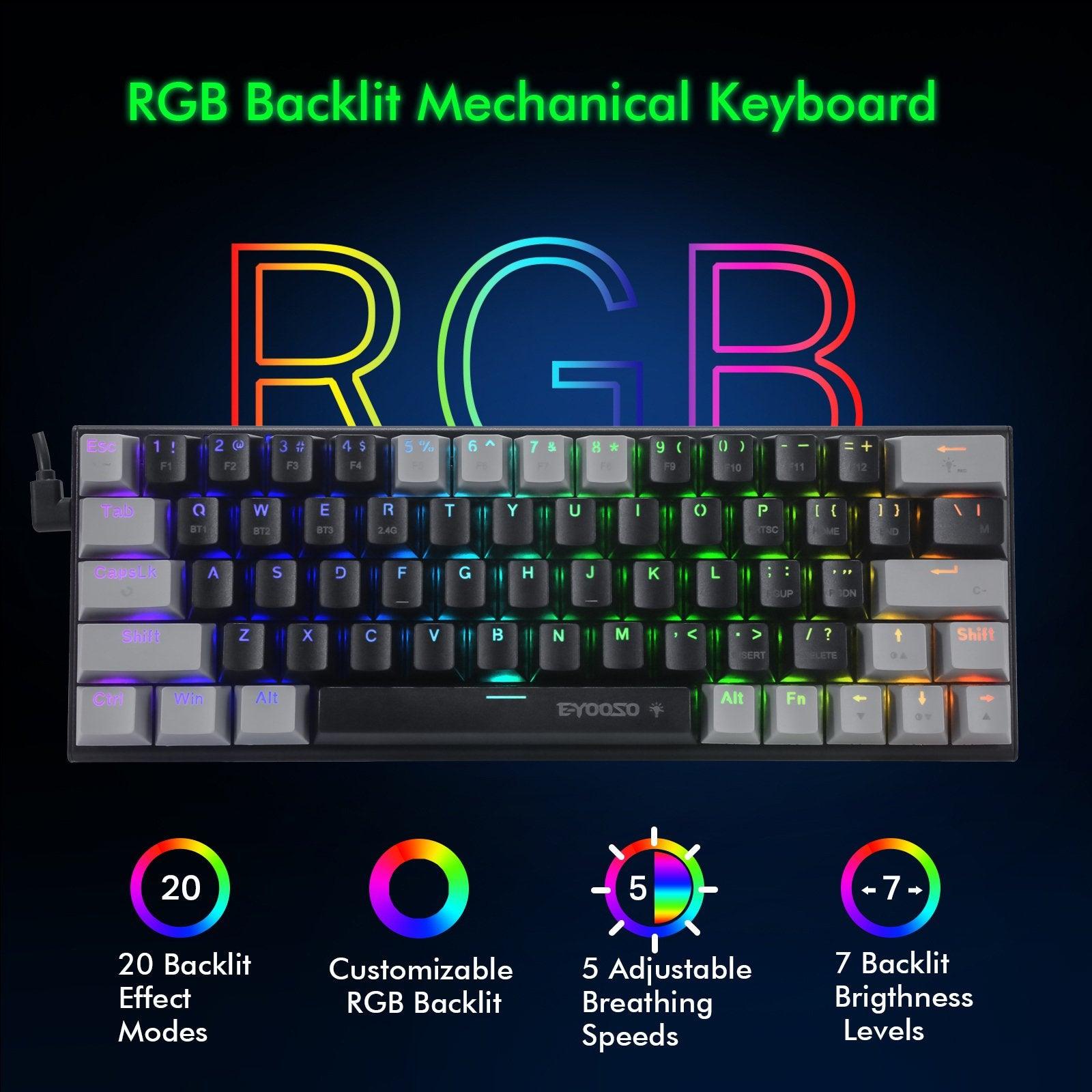 E-Yooso Z-11 Tri-Mode RGB 61 Keys Hot Swappable Mechanical Keyboard Black/Gray (Blue Switch) - DataBlitz