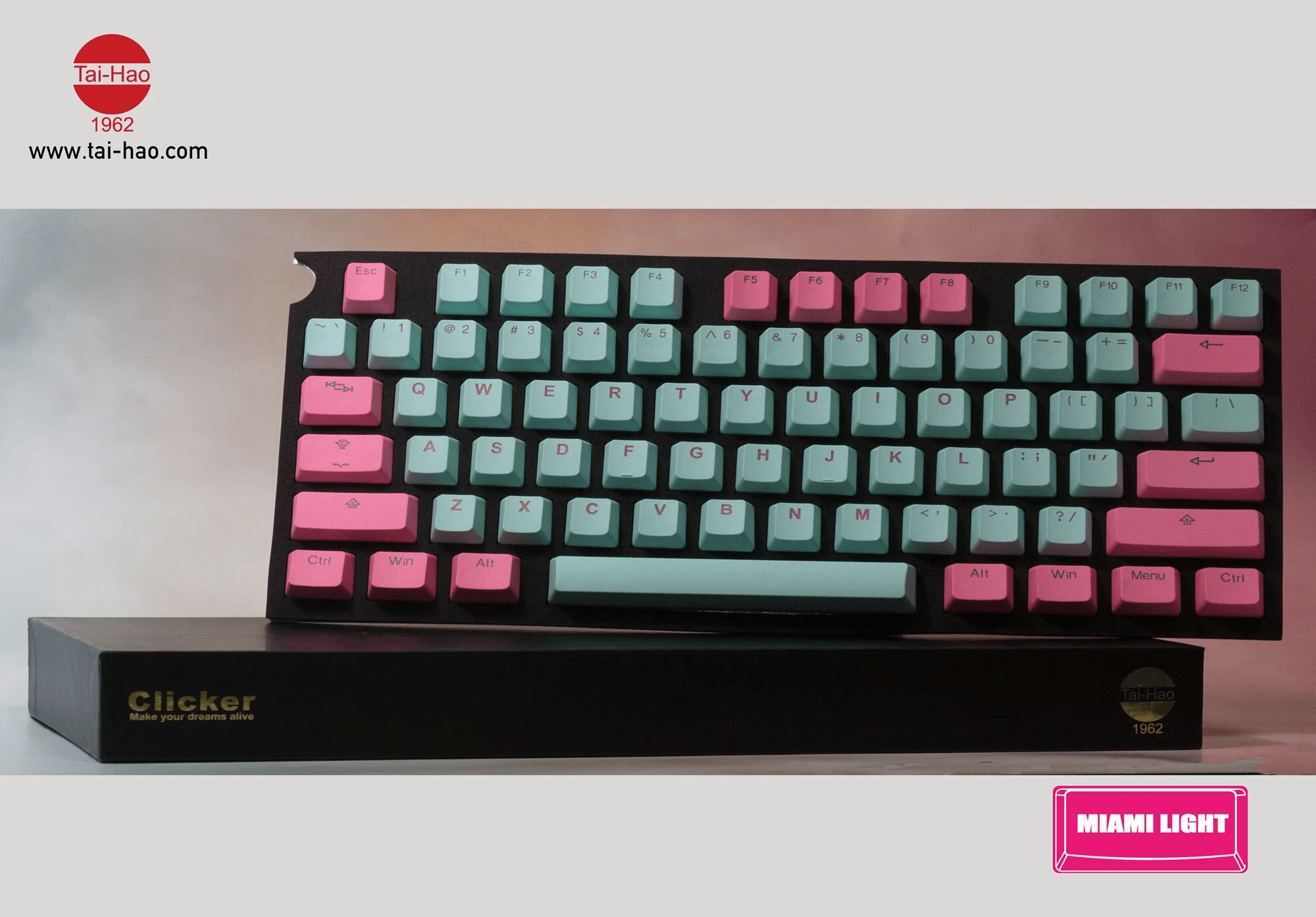 TAIHAO DOUBLE SHOT PBT BACKLIT KEYCAPS SET FOR CHERRY MX SWITCH (116-KEYS) (MIAMI LIGHTS) (C22BU201) - DataBlitz