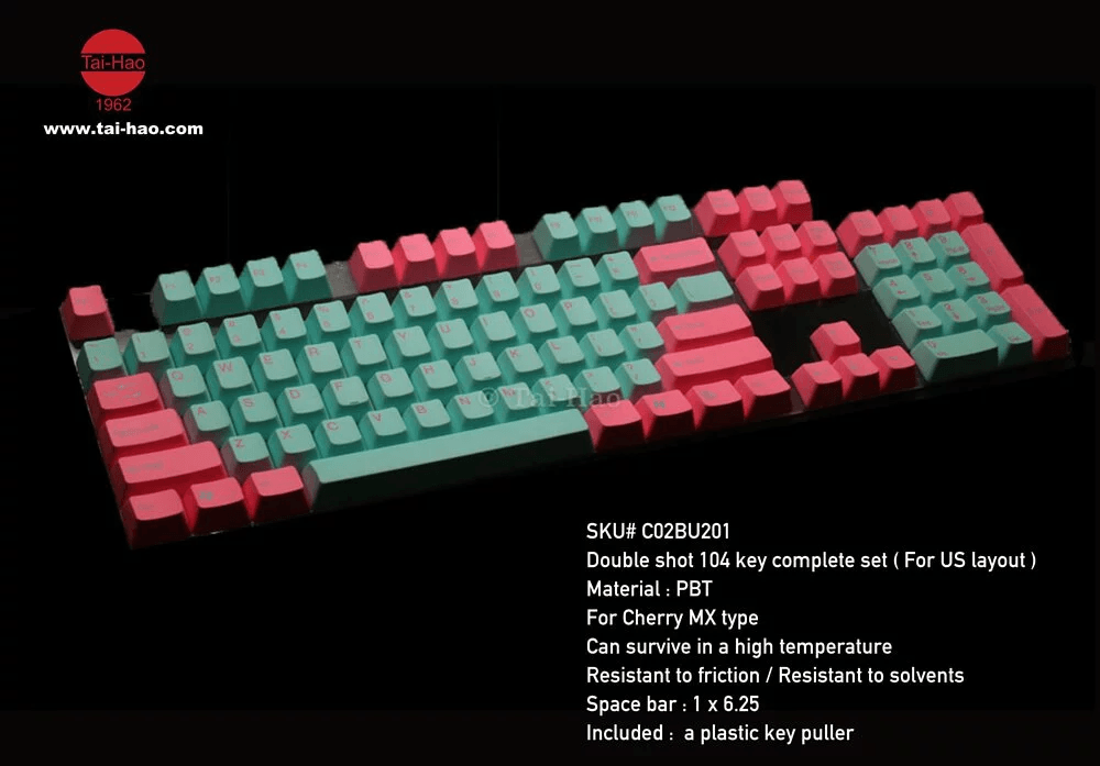 TAIHAO DOUBLE SHOT PBT KEYCAPS SET FOR CHERRY MX SWITCH (104-KEYS) (PINK&BRIGHT BLUE MIAMI) (C02BU201) - DataBlitz