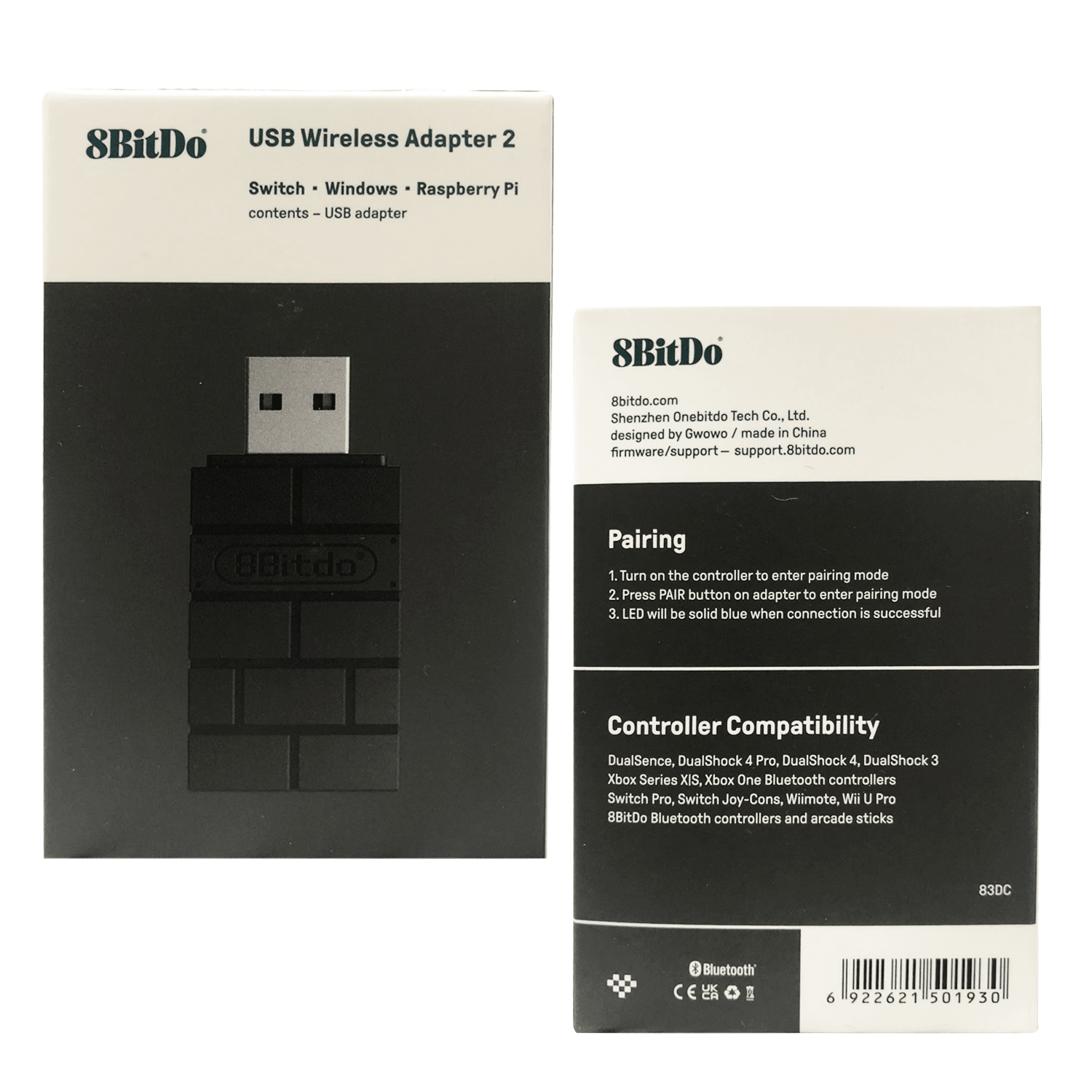 8BITDO USB WIRELESS ADAPTER 2 (BLACK EDITION) (83DC) SWITCH/WINDOWS/RASPBERRY PI) - DataBlitz
