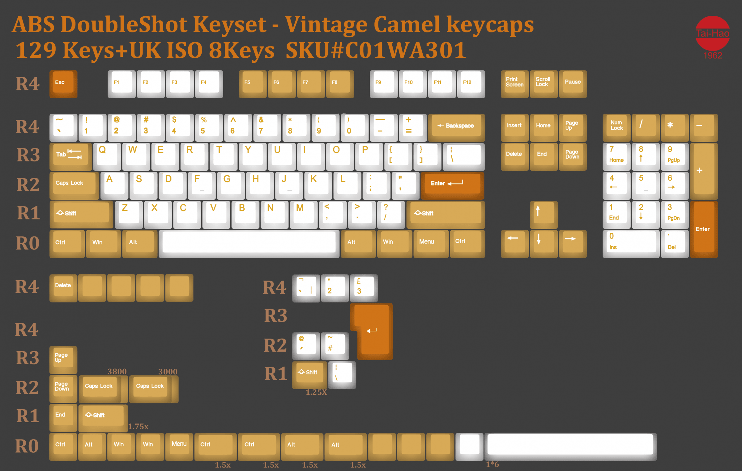 TAIHAO DOUBLE SHOT ABS KEYCAPS SET FOR CHERRY MX SWITCH (137-KEYS) (VINTAGE CAMEL) (C01WA301) - DataBlitz