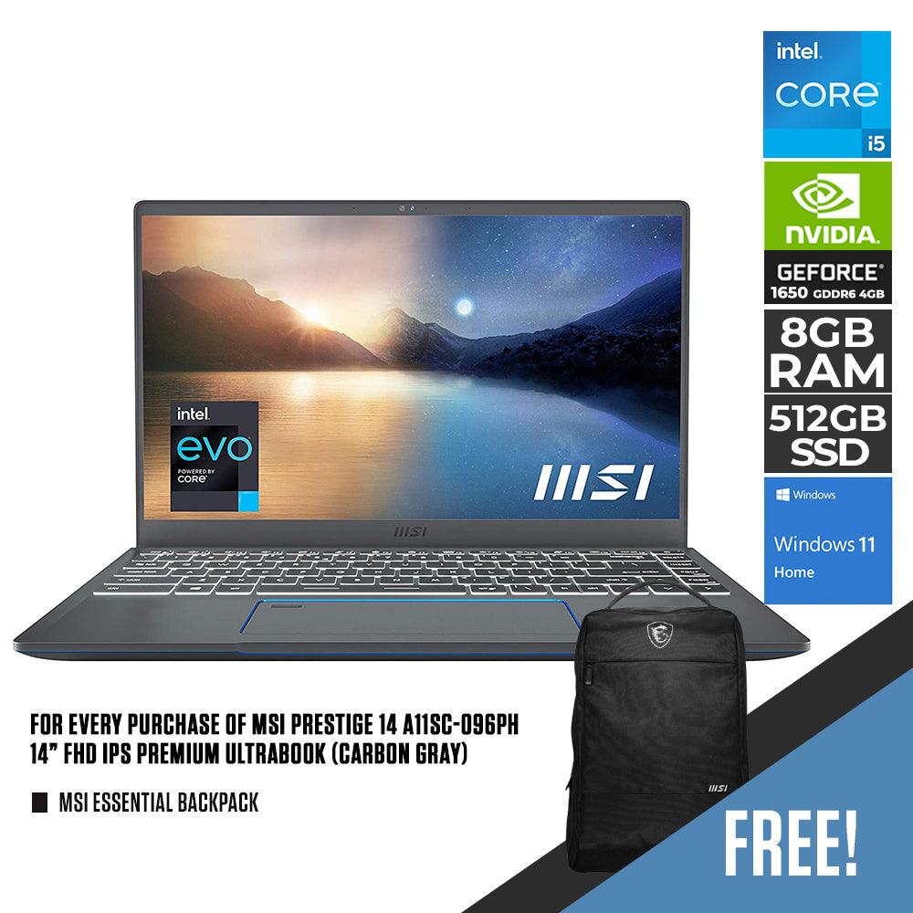 MSI Prestige 14 A11SC-096PH Premium Ultrabook (Carbon Gray) |14" FHD | i5-1155G7 | 8GB DDR4 | 512GB SSD | GTX1650 | WIN11 + MSI Essential Backpack (Black)