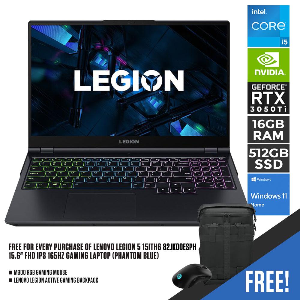LENOVO LEGION 5 15ITH6 82JK00ESPH 165HZ GAMING LAPTOP (PHANTOM BLUE) | 15.6" FHD | i5-11400H | 16GB DDR4 | 512GB SSD | RTX3050Ti | WIN11 + M300 RGB GAMING MOUSE + LENOVO LEGION ACTIVE GAMING BACKPACK - DataBlitz