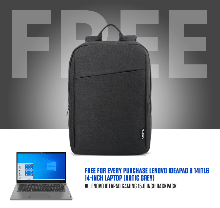 LENOVO NB IDEAPAD 3 14ITL6 82H70047PH LAPTOP (ARTIC GREY) | 14" FHD | i7-1165G7 | 8GB DDR4 | 512GB SSD | IRIS XE | WIN10 + LENOVOLAPTOP CASUAL BACKPACK B210 - DataBlitz