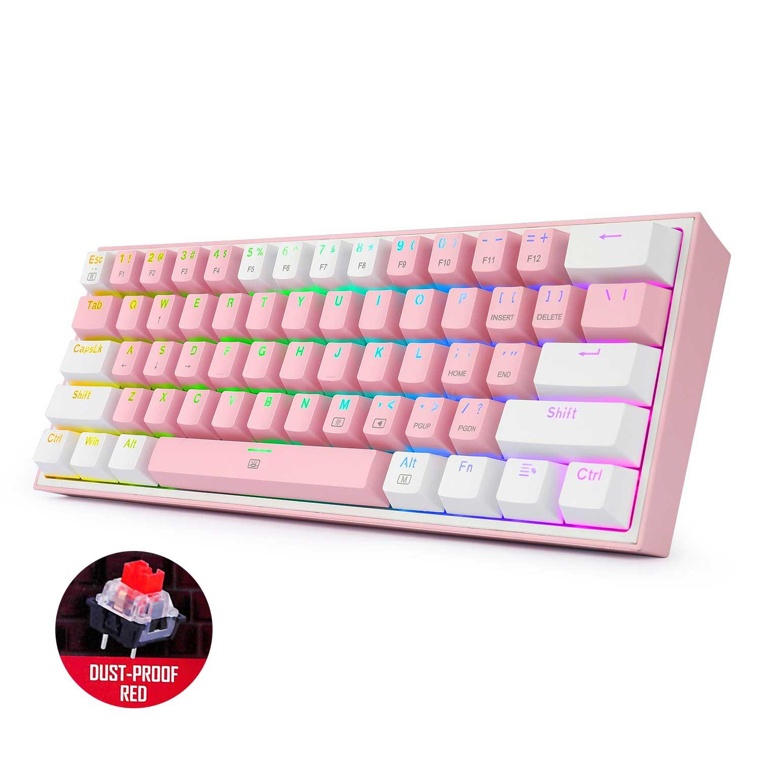 REDRAGON FIZZ RGB WIRED MECHANICAL GAMING KEYBOARD (DUST PROOF RED) (PINK WHITE) (K617-RGB) - DataBlitz