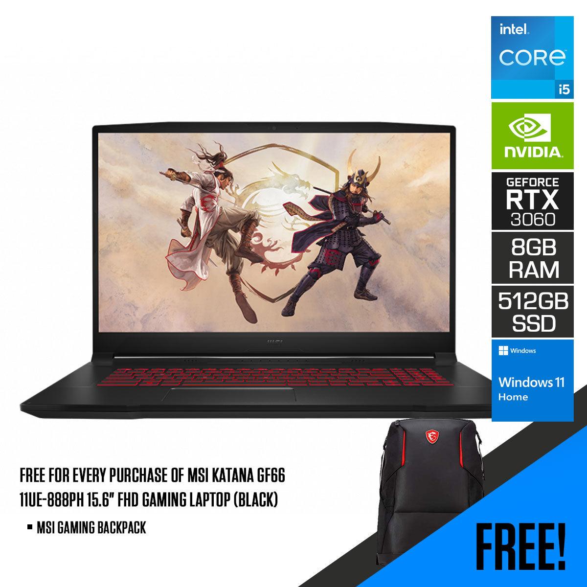 MSI Katana GF66 11UE-888PH Gaming Laptop (Black) FHD i5-11400H  8GB DDR4 512 GB SSD RTX 3060 Windows 11 MSI Gaming Backpack
