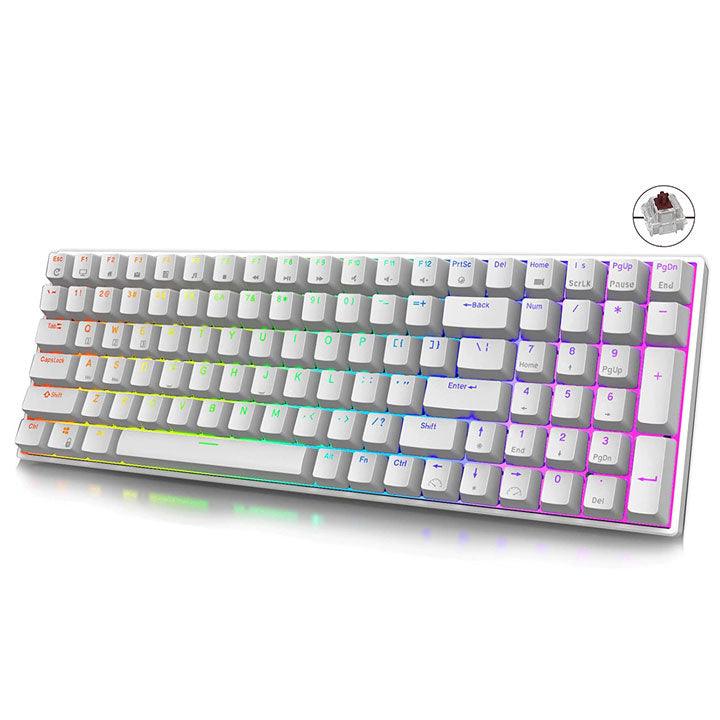 ROYAL KLUDGE RK100 TRI-MODE RGB 100 KEYS HOT SWAPPABLE MECHANICAL KEYBOARD WHITE (BROWN SWITCH) - DataBlitz