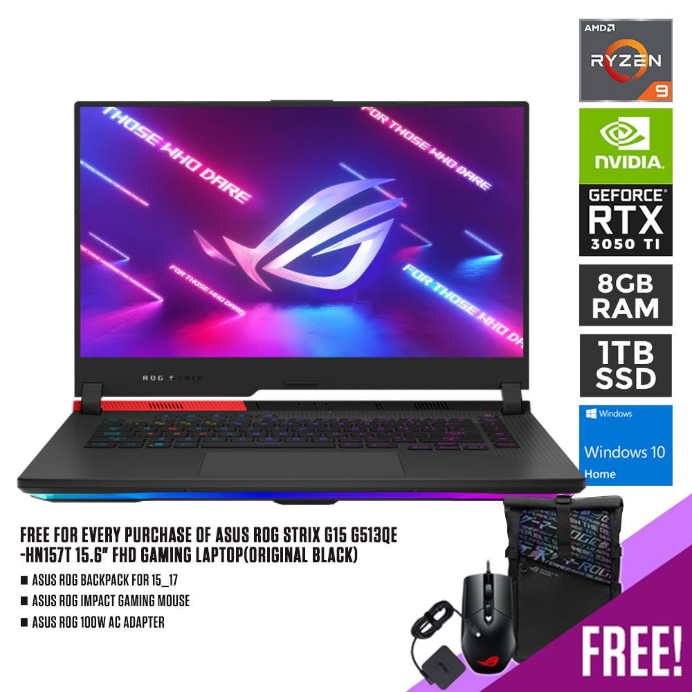 ASUS ROG STRIX G15 G513QE-HN157T GAMING LAPTOP (ORIGINAL BLACK) | 15.6" FHD | RYZEN 9 5900HX | 8GB DDR4 | 1TB SSD | RTX 3050 TI | WIN10 + ROG BACKPACK + ROG IMPACT GAMING MOUSE TYPE-C + 100W AC ADAPTER - DataBlitz