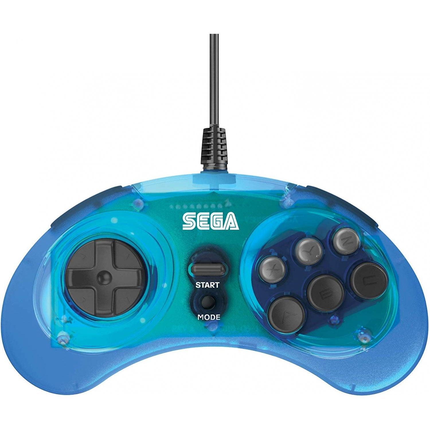 RETRO-BIT SEGA GENESIS 8 BUTTON ARCADE PAD WITH USB (PC/MAC/STEAM/SWITCH) (CLEAR BLUE) - DataBlitz
