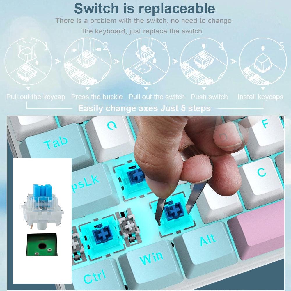 E-YOOSO Z-19 Single Light 94 Keys Hot Swappable Mechanical Keyboard White/Blue (Blue Switch) - DataBlitz