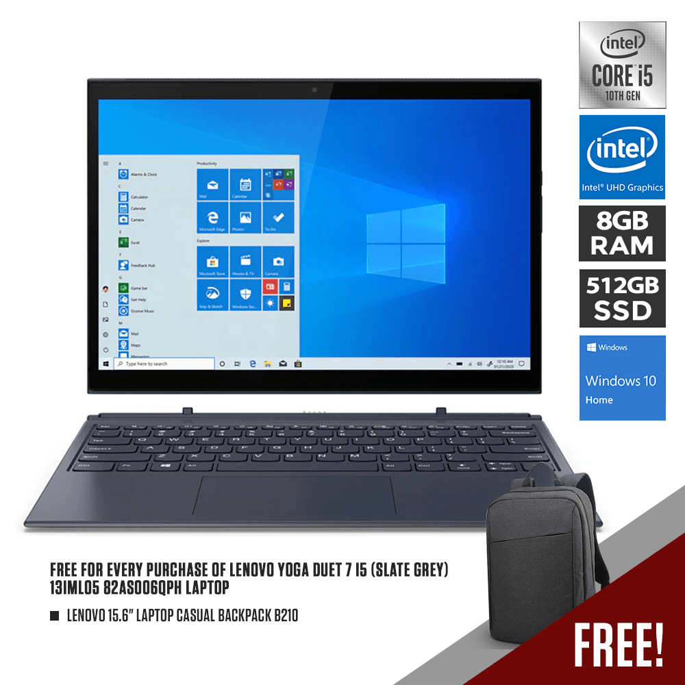 LENOVO YOGA DUET 7 I5 13IML05 82AS006QPH 13" LAPTOP (SLATE GREY) + LENOVO 15.6" LAPTOP CASUAL BACKPACK B210 - DataBlitz