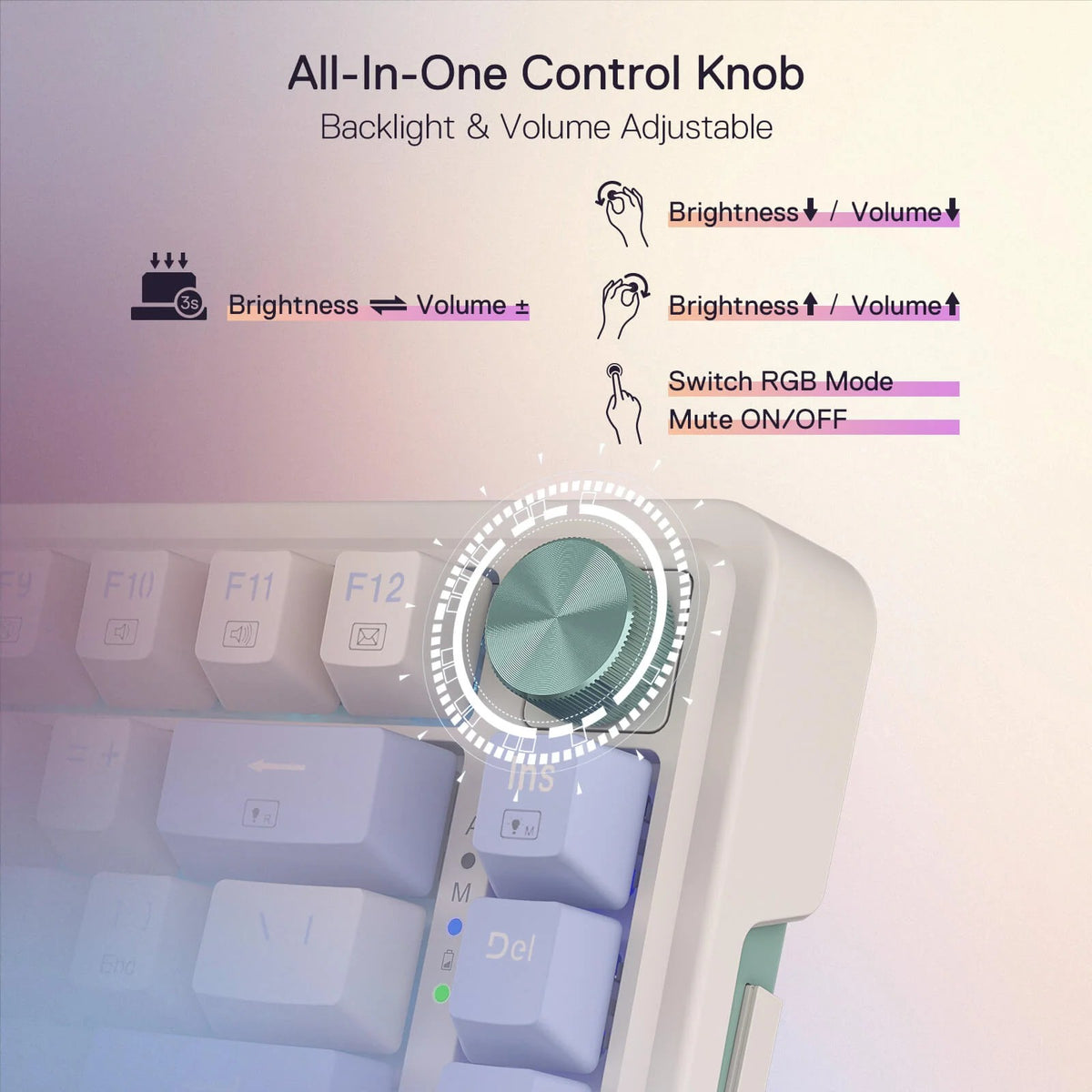 Redragon Ucal Pro RGB Wireless 75% Gasket Hot-Swappable Mechanical Keyboard w/ Knob