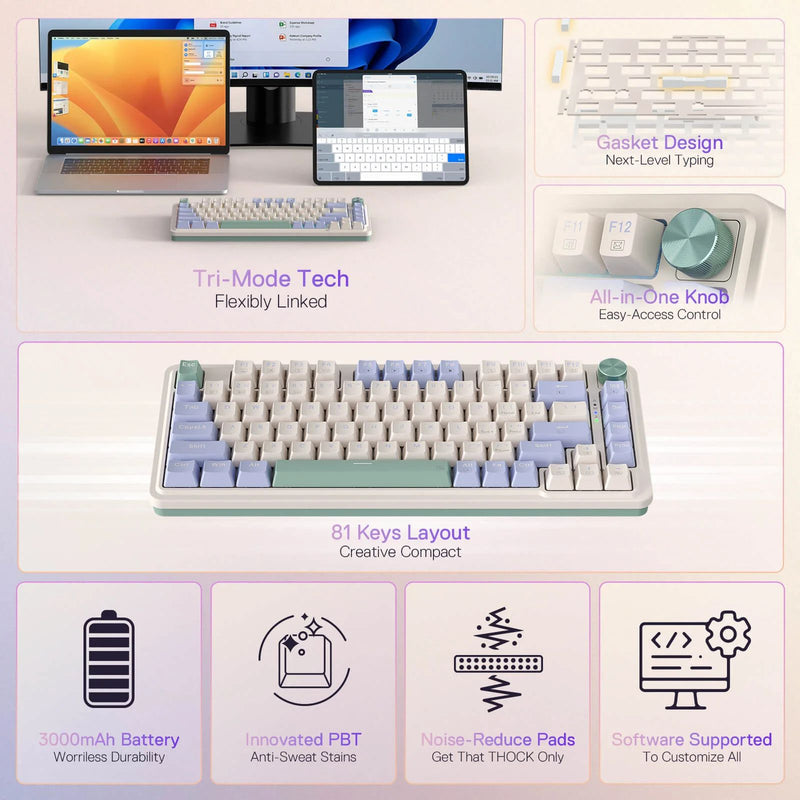 Redragon Ucal Pro RGB Wireless 75% Gasket Hot-Swappable Mechanical Keyboard w/ Knob