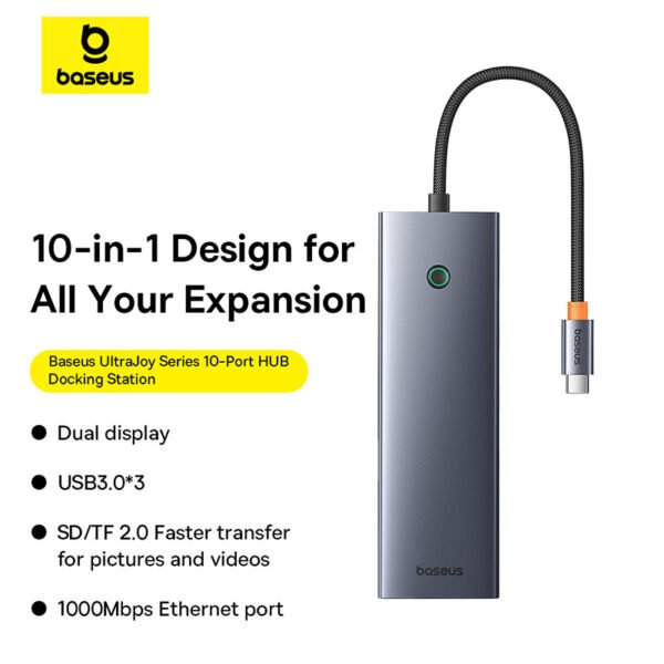 Baseus UltraJoy Series 10-Port Hub Docking Station USB-C to HDMI 4K@60Hz + VGA + 3xUSB 3.0 + PD
