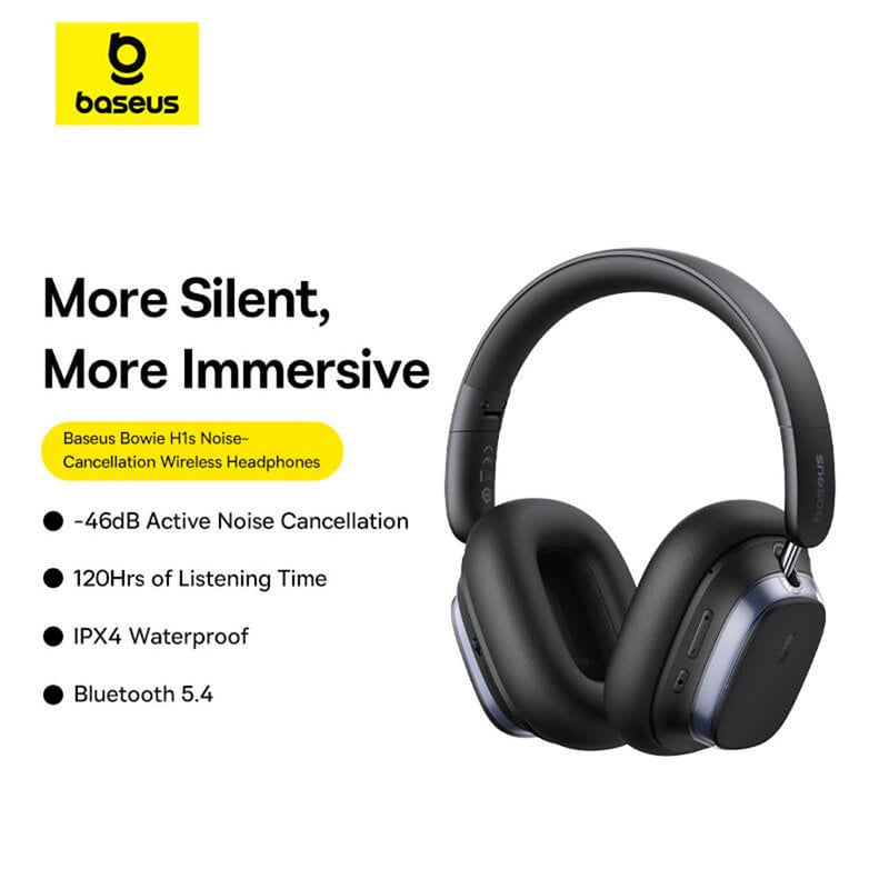 Baseus Bowie H1s Noise-Cancellation Wireless Headphone (Cluster Black) (A00075301113-00)
