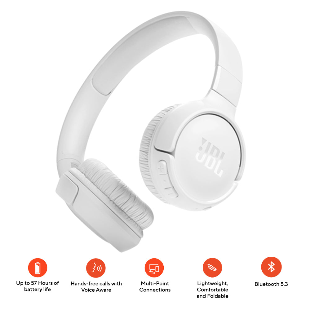 JBL Tune 520BT Wireless On-Ear Headphones (White)
