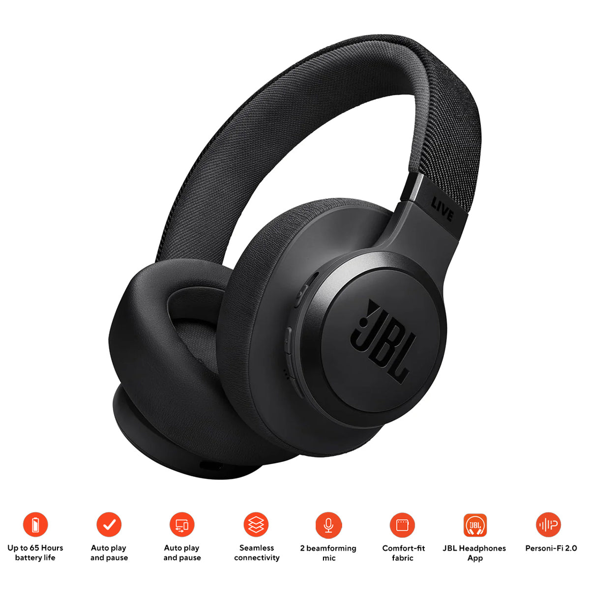 JBL Live 770NC Wireless Over-Ear Headphones with True Adaptive Noise Cancelling (Black)