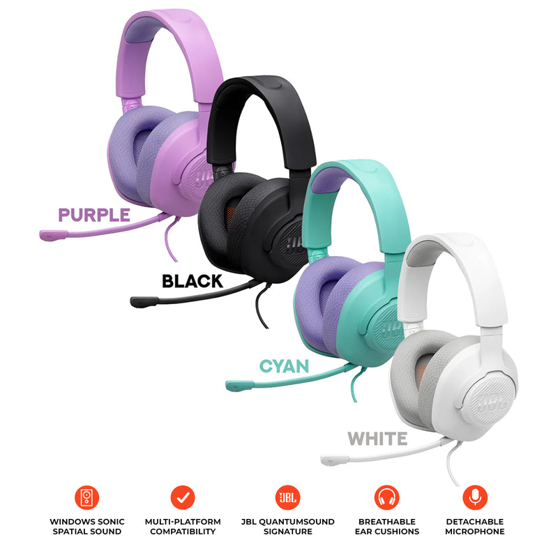 JBL Quantum 100 M2 Wired Over-Ear Gaming Headset (Black, Cyan, Purple, White)