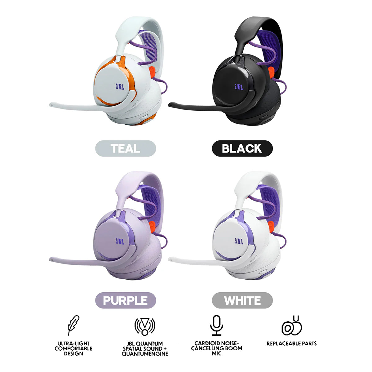 JBL Quantum 650 Wireless Multi-platform Gaming Headset (Black, Purple, Teal, White)