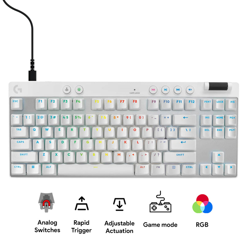 Logitech G Pro X TKL Rapid Wired Gaming Keyboard with Analog Switches (White) (920-013243)