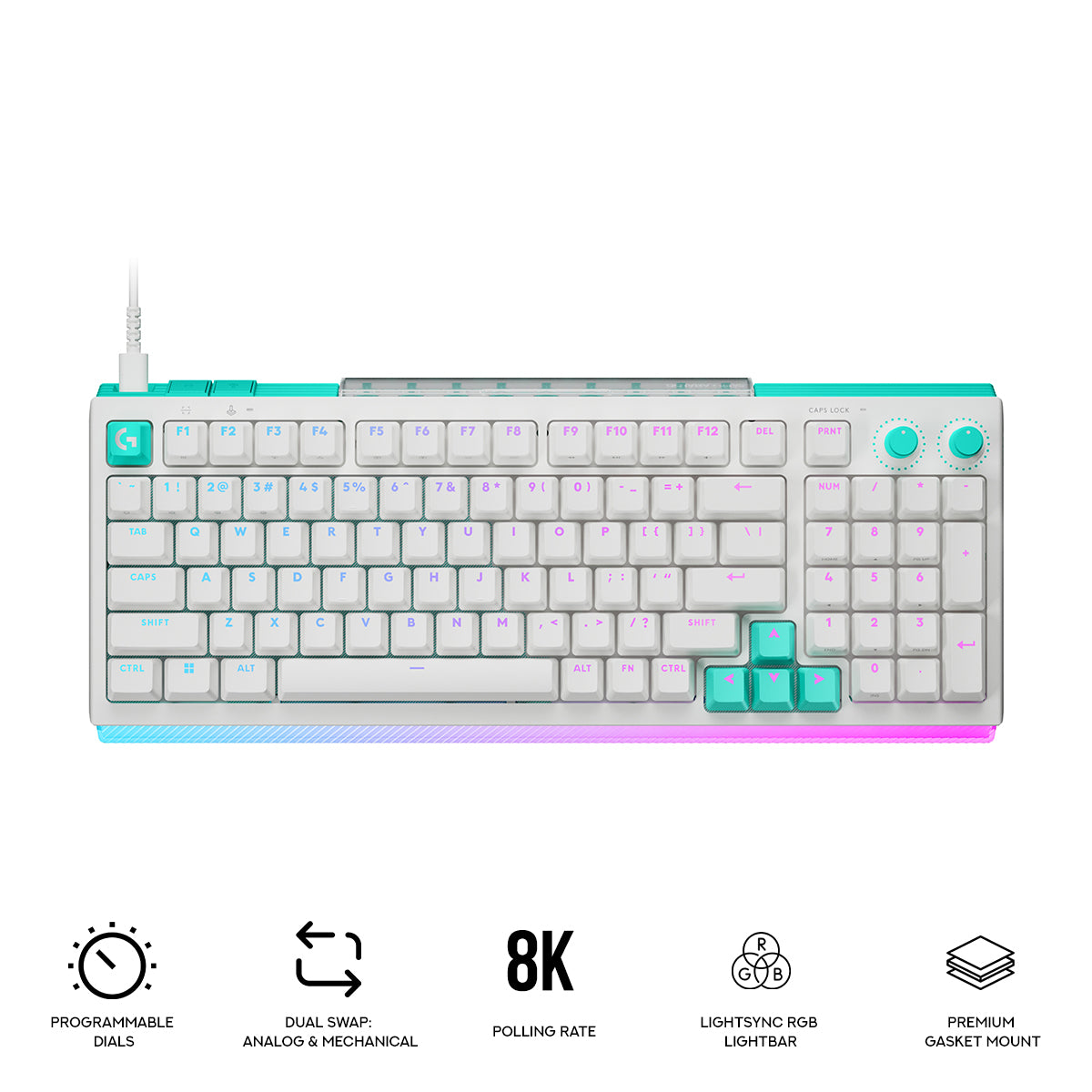 Logitech G512 X 98 Dual Swap TMR Analog/Mechanical 8k Gaming Keyboard (White) (920-014010)