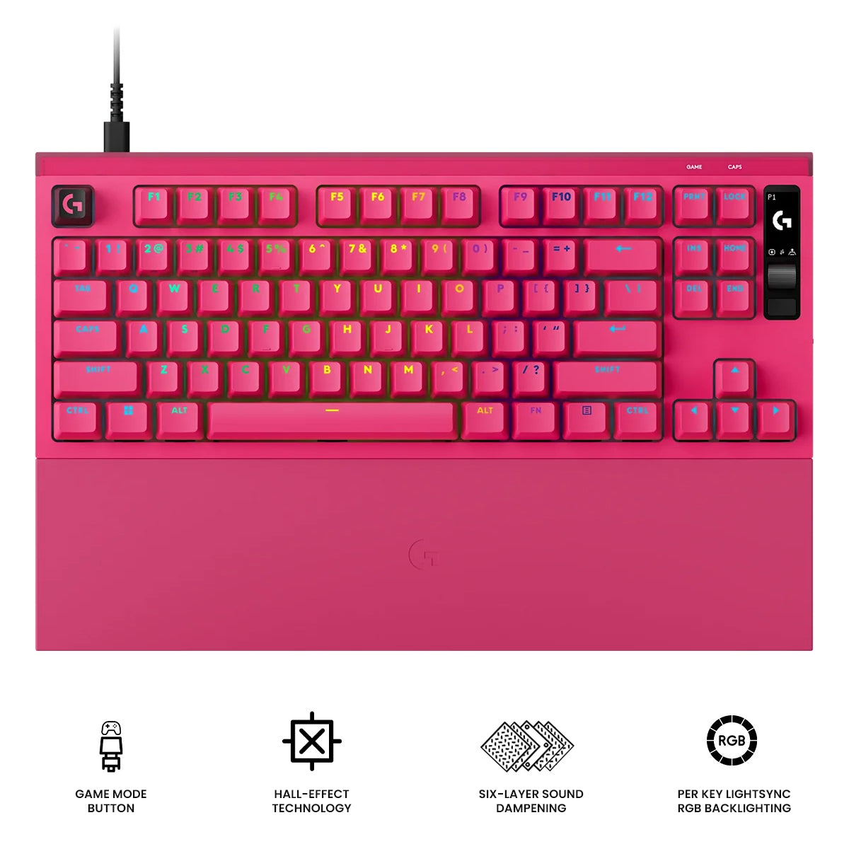 Logitech Pro X2 Rapid 8K Wired TKL Analog Gaming Keyboard With OLED (Pink) (920-014114)