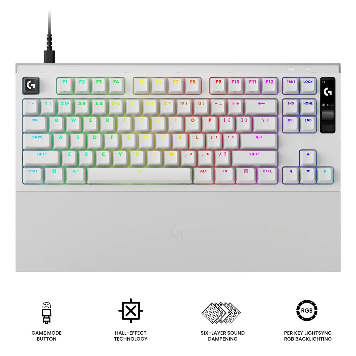 Logitech Pro X2 Rapid 8K Wired TKL Analog Gaming Keyboard With OLED (White) (920-014102)