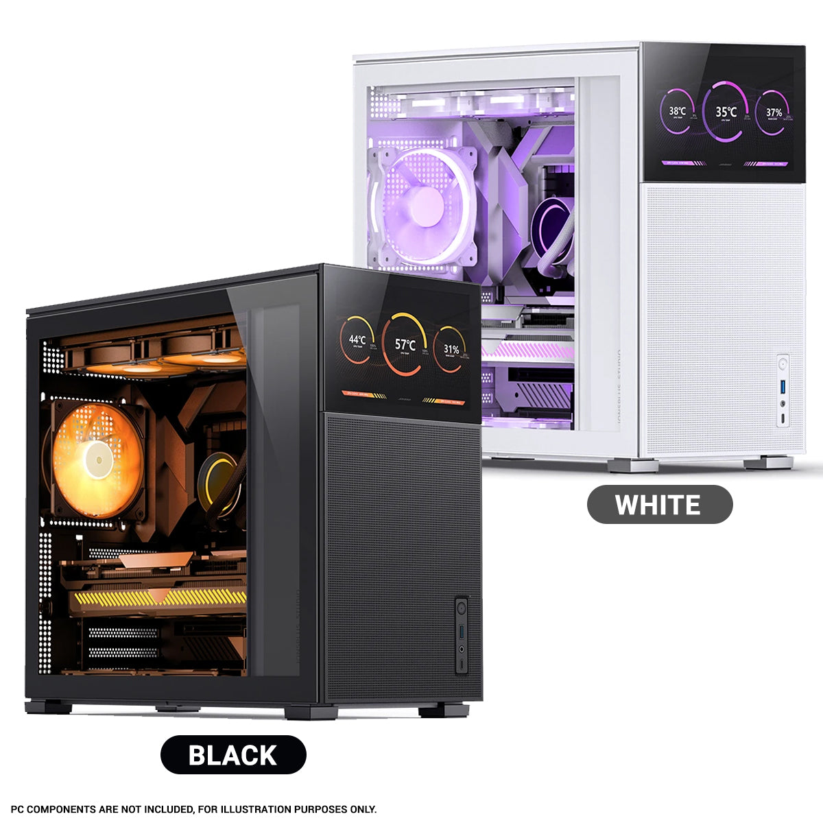 Jonsbo D41 Mesh ATX Computer Case (Black, White) + Jonsbo DS8 8" Display Secondary Screen (Black, White)