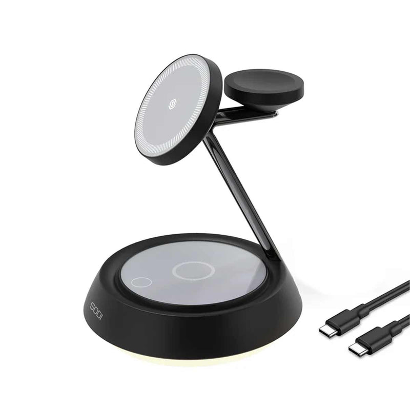 SODI T3 3-in-1 Magnetic 15W Wireless Charging Station for Apple Devices Night Light