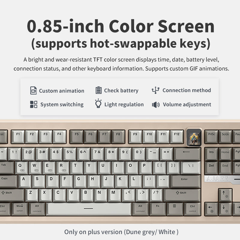 Ajazz QS87 Max RGB Tri-Mode 87-Keys Aluminum CNC Case Hot-Swappable Mechanical Keyboard (Grey/White) (Flame Red V2 Switch)