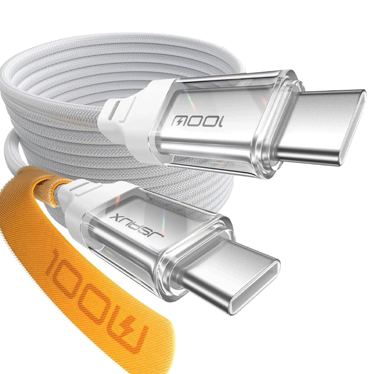JSAUX Transparent 100W USB-C to USB-C Charging Cable 6.6ft 1-Pack (White) (CC0057)