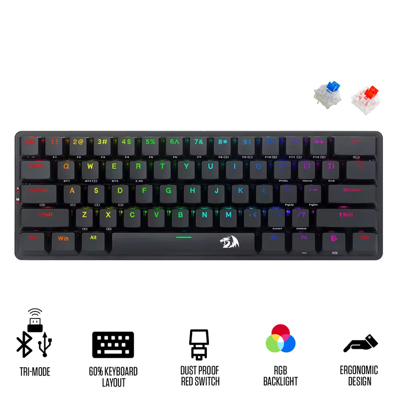 Redragon Elise Pro Tri-Mode RGB 60% Mechanical Gaming Keyboard (K615P-KBS)