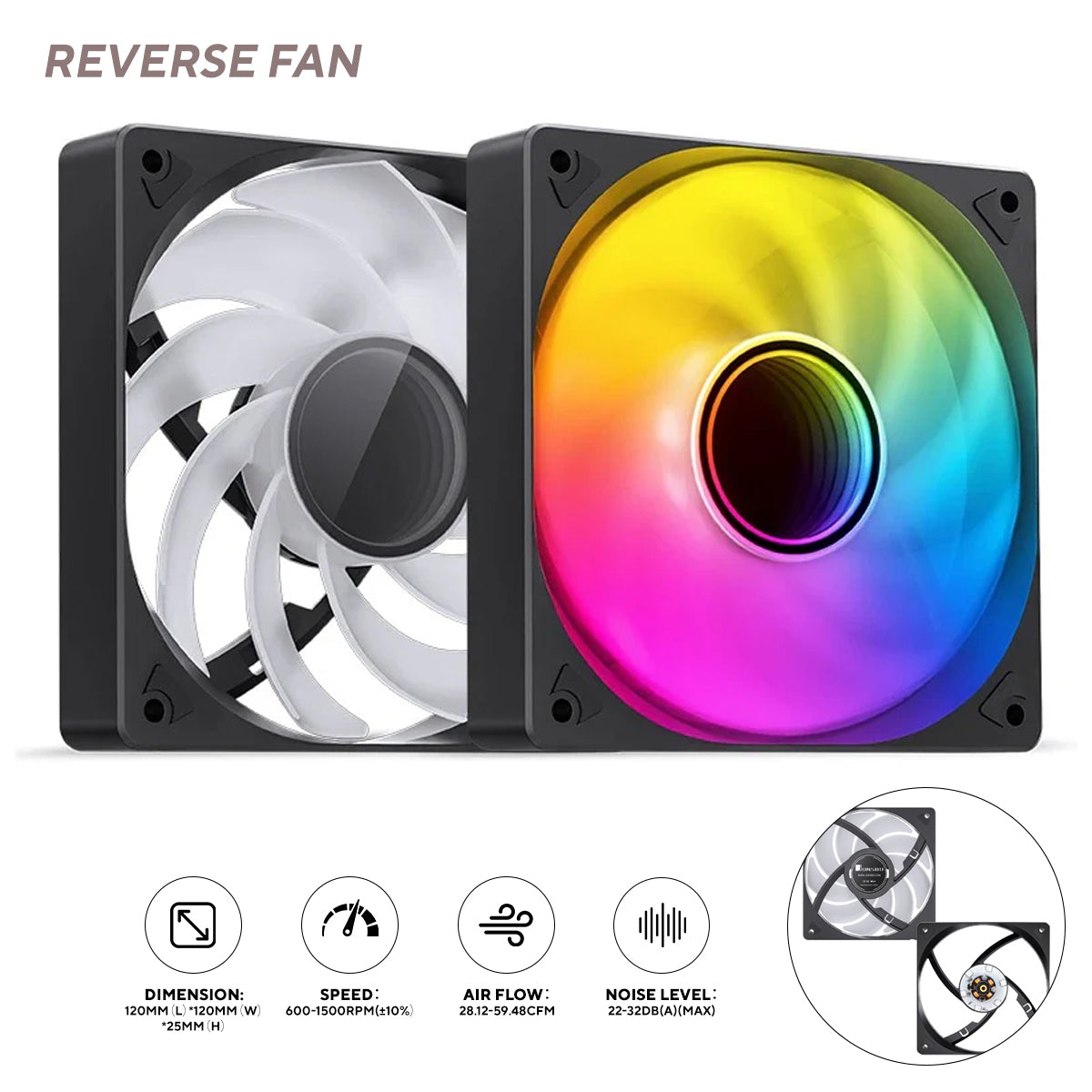 Jonsbo SL-120BR ARGB 120MM Silent Series Reverse Fan (Black)