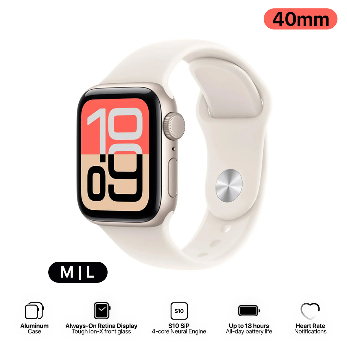 Apple Watch SE 3 GPS 40mm Aluminum Case with Starlight Sport Band M/L (Starlight) (MEH54X/A)