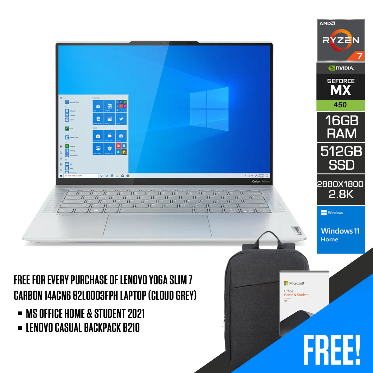 LENOVO YOGA SLIM 7 CARBON 14ACN6 82L0003FPH LAPTOP (CLOUD GREY)