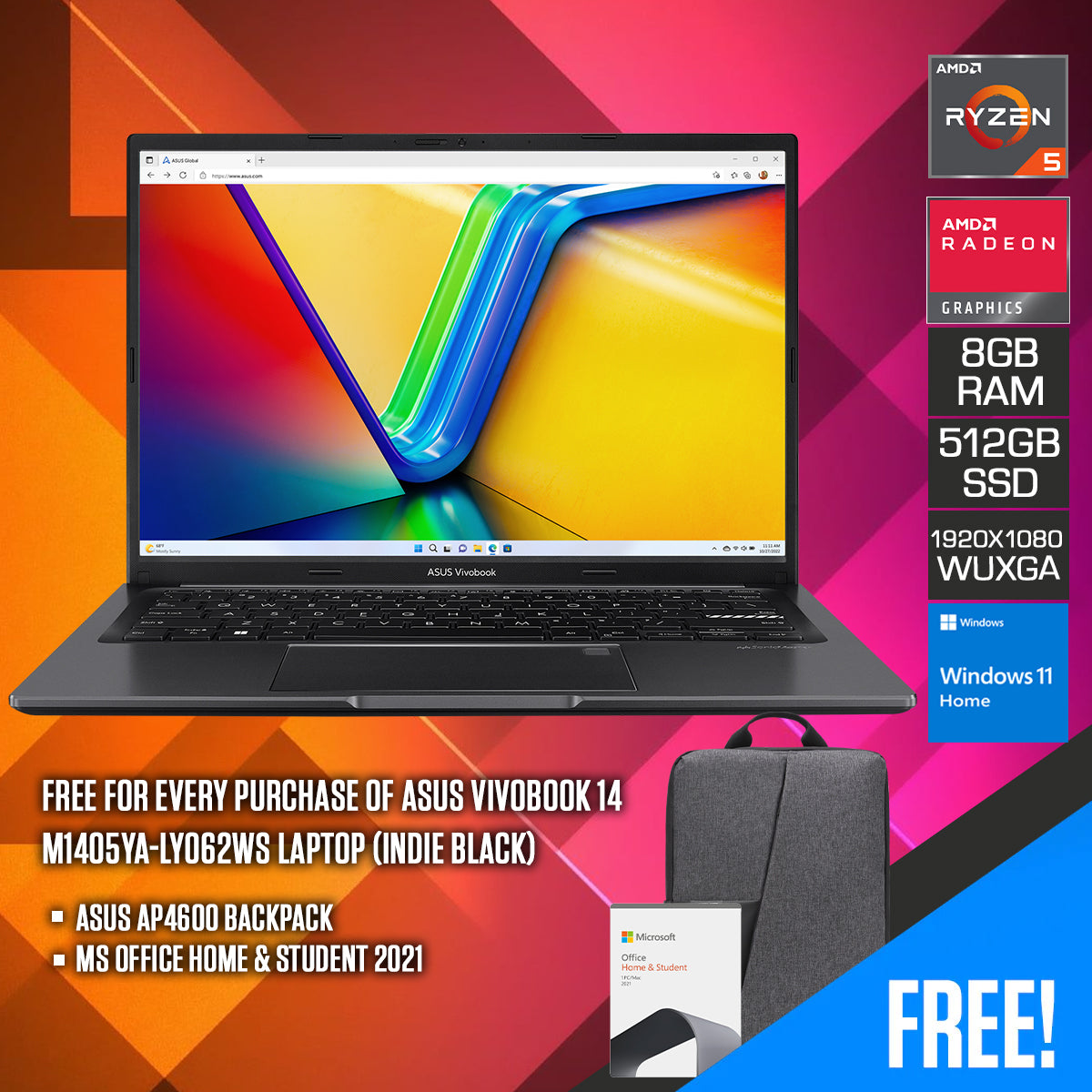 Asus Vivobook 14 M1405YA-LY062WS Laptop (Indie Black)