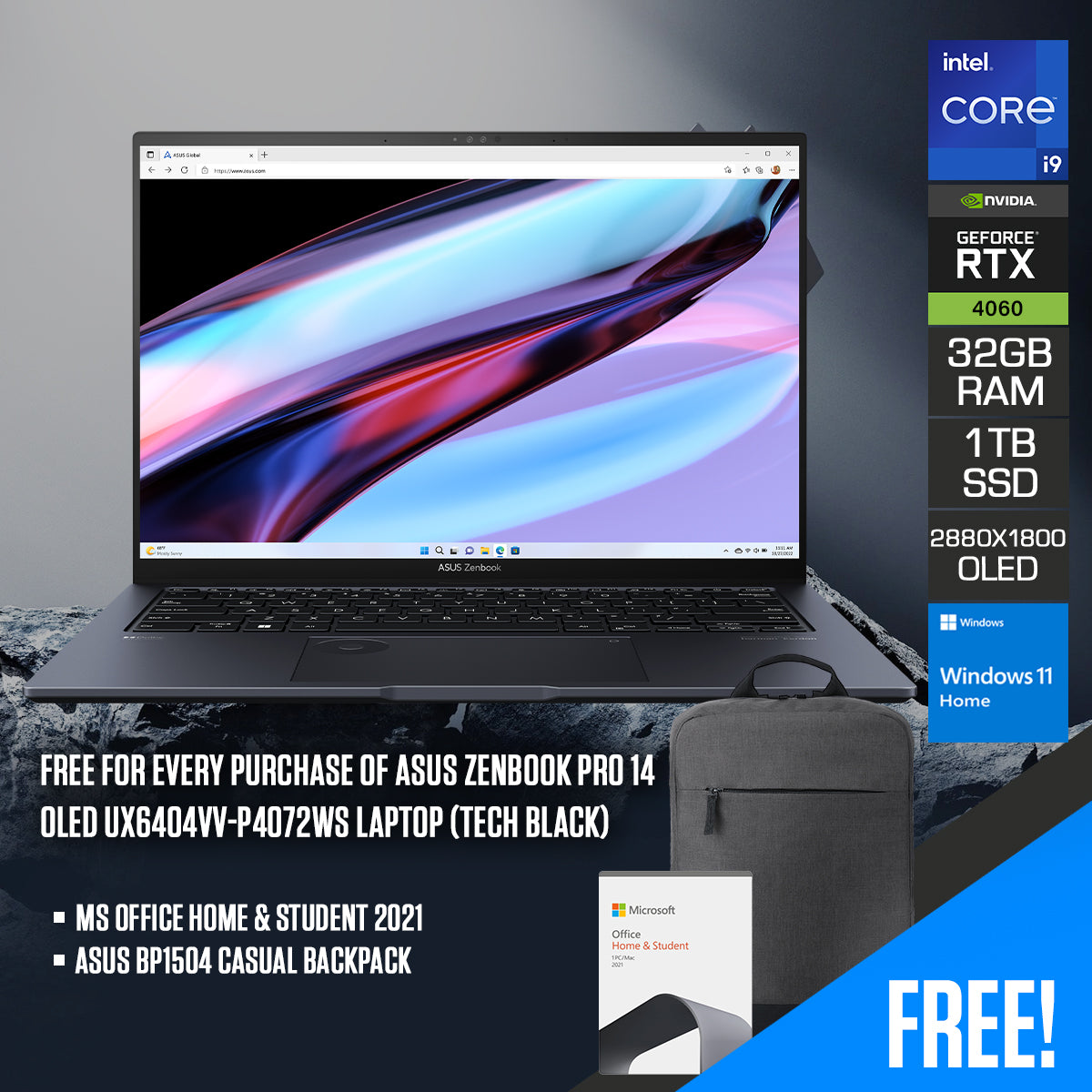 Asus Zenbook Pro 14 OLED UX6404VV-P4072WS Laptop (Tech Black)