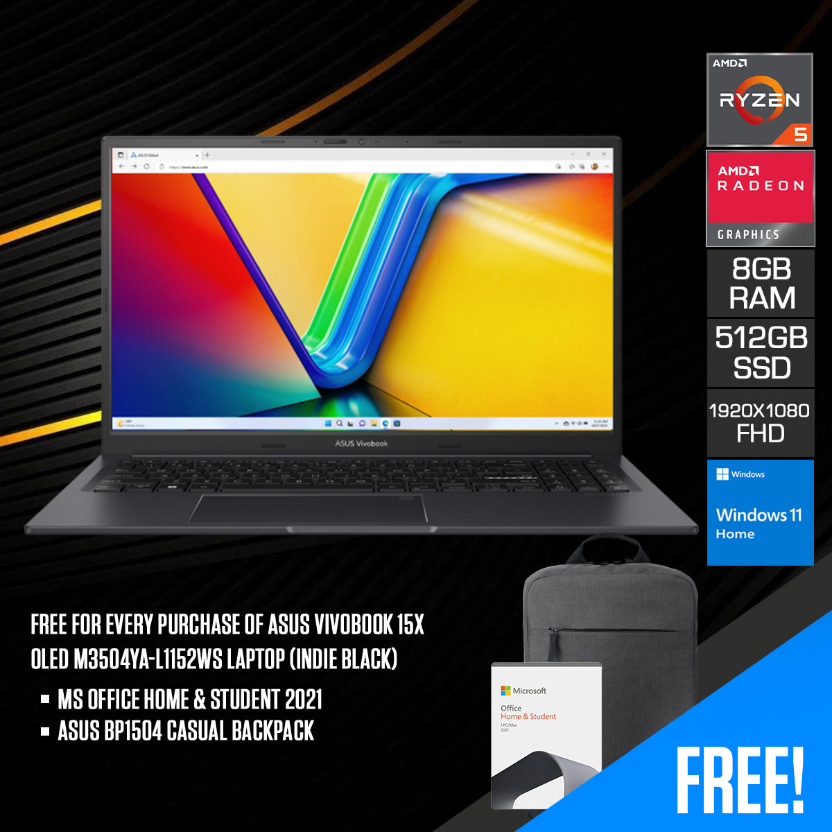 Asus Vivobook 15X OLED M3504YA-L1152WS Laptop (Indie Black)