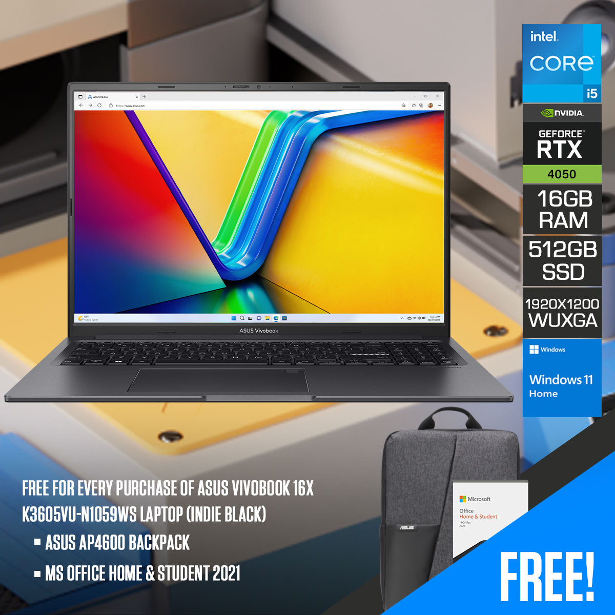 Asus Vivobook 16X K3605VU-N1059WS Laptop (Indie Black)