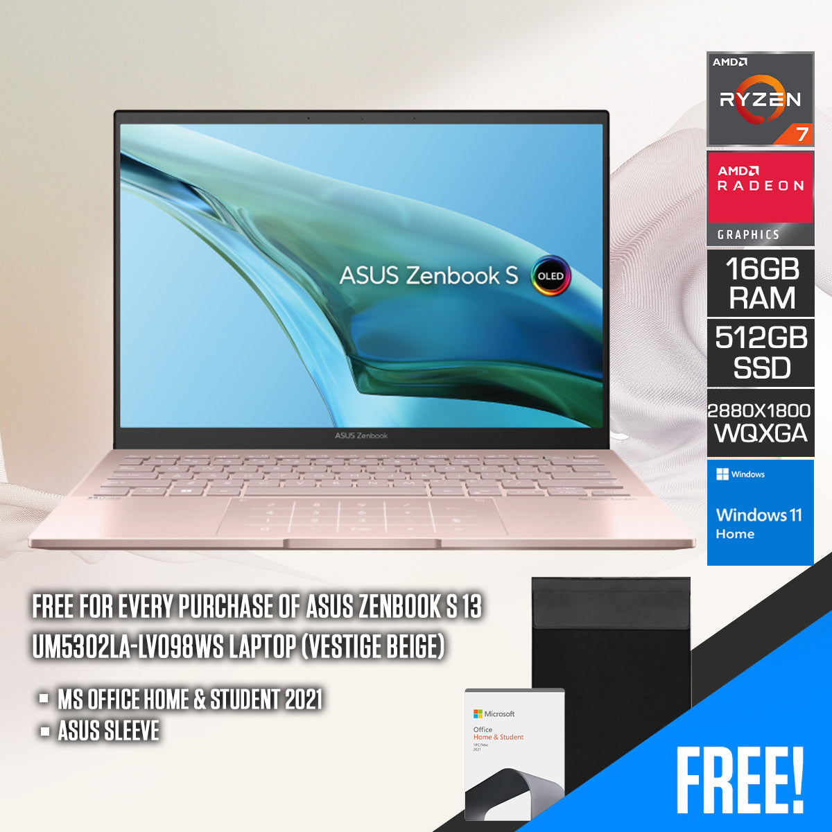 Asus Zenbook S 13 UM5302LA-LV098WS Laptop (Vestige Beige)