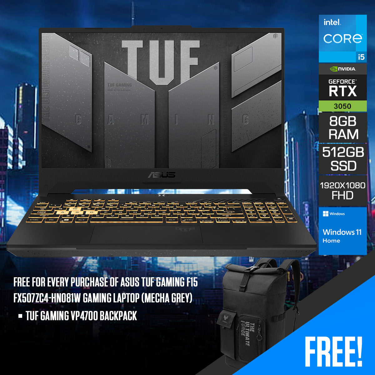 Asus TUF Gaming F15 FX507ZC4-HN081W Gaming Laptop (Mecha Grey)