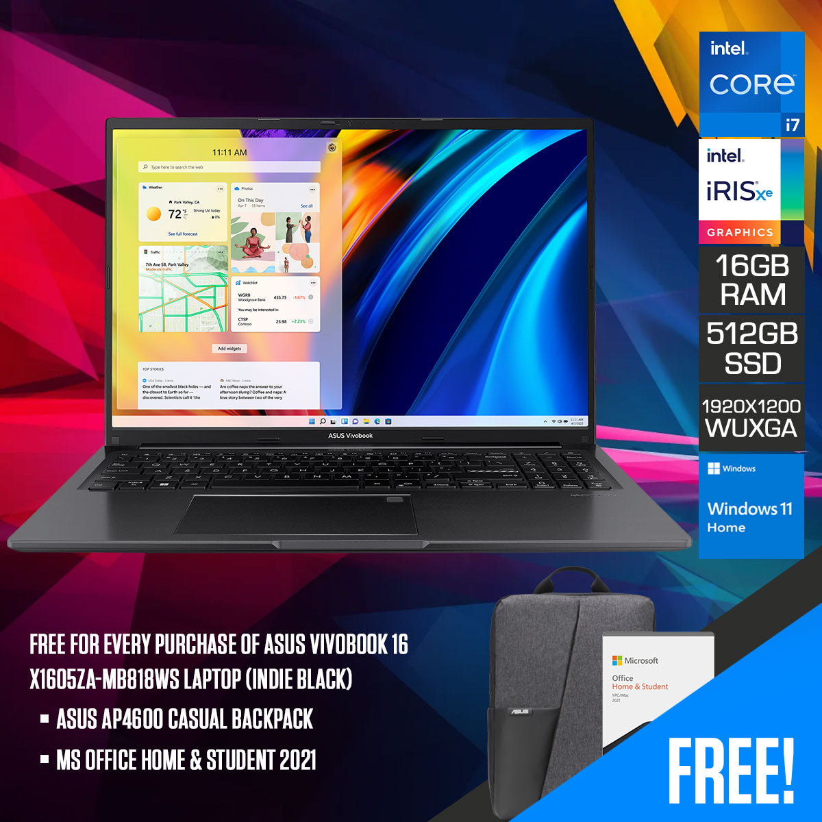Asus Vivobook 16 X1605ZA-MB818WS Laptop (Indie Black) | DataBlitz