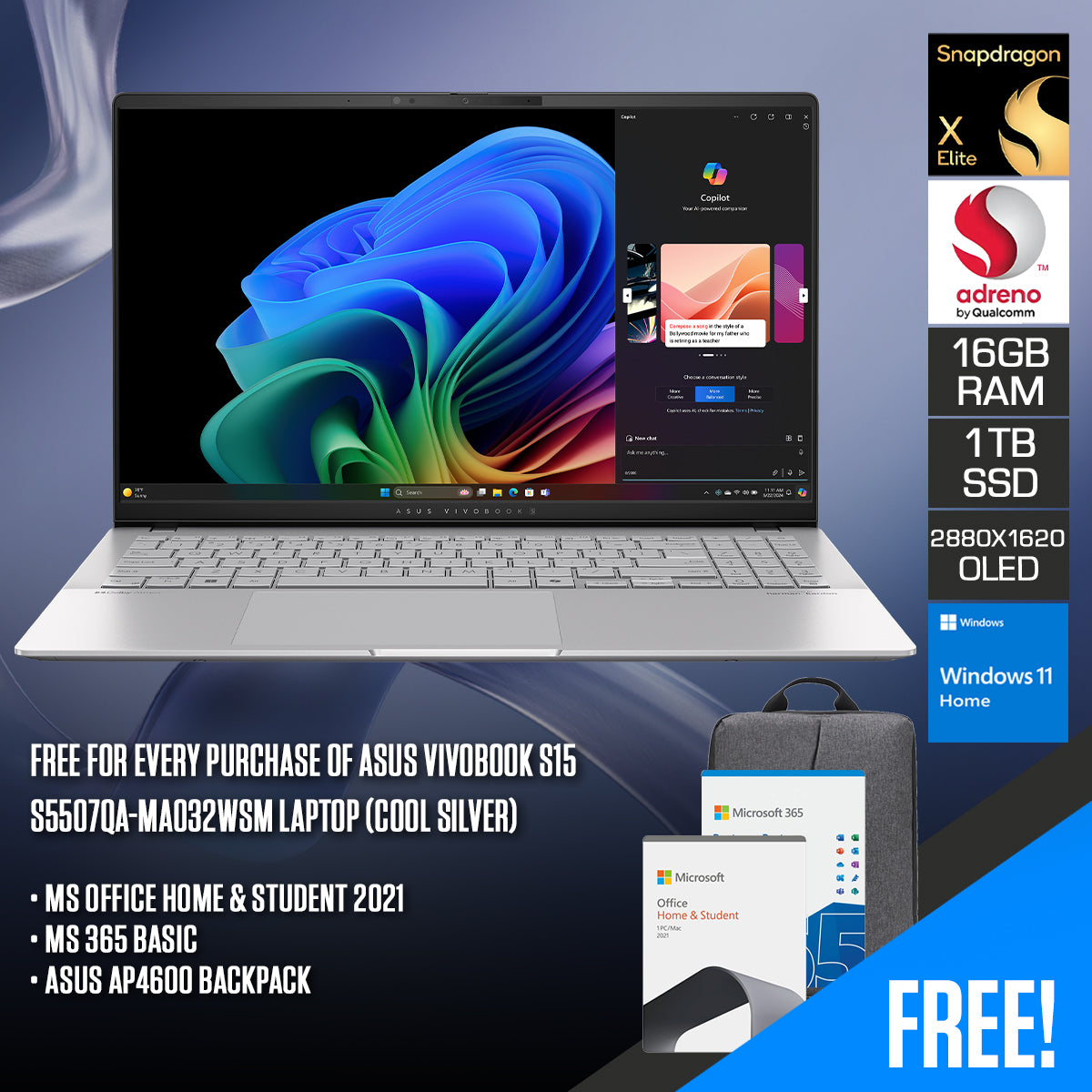 Asus Vivobook S15 S5507QA-MA032WSM Laptop (Cool Silver) | 15.6