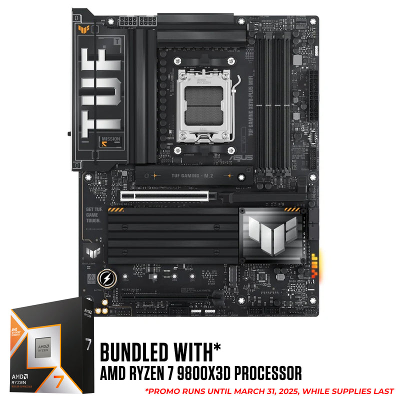 Asus TUF Gaming X870-PLUS Wifi DDR5 Motherboard Bundle (Ryzen 7 5700X3D, Ryzen 7 5800X3D, Ryzen 7 7800X3D, Ryzen 7 9800X3D, Ryzen 9 7900X3D, Ryzen 9 7950X3D)