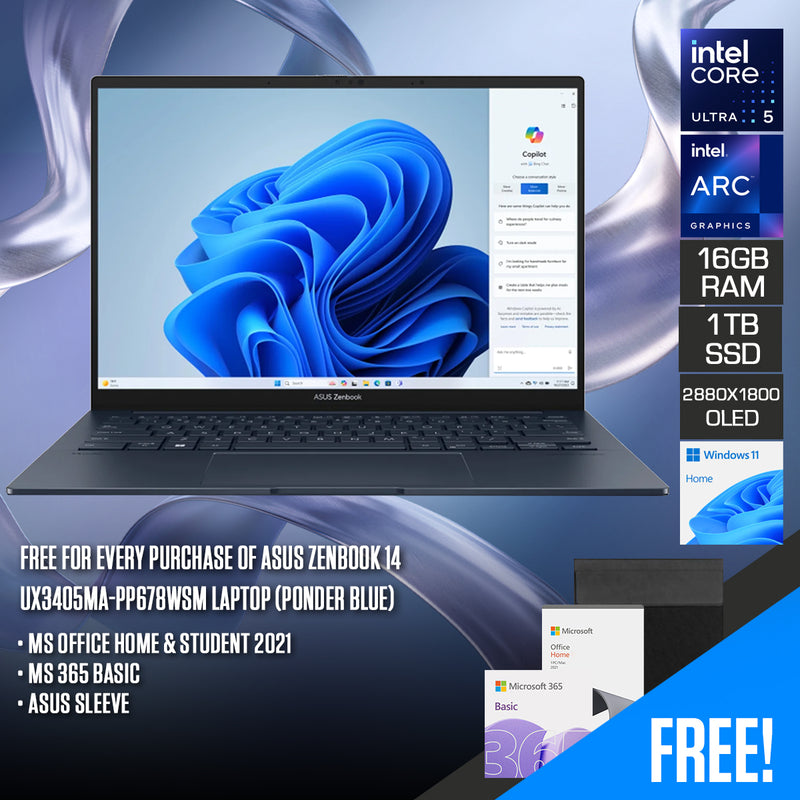Asus Zenbook 14 UX3405MA-PP678WSM Laptop (Ponder Blue) 