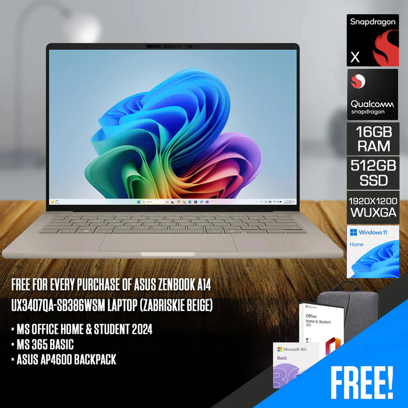 Asus Zenbook A14 UX3407QA-SB386WSM Laptop (Zabriskie Beige) | DataBlitz