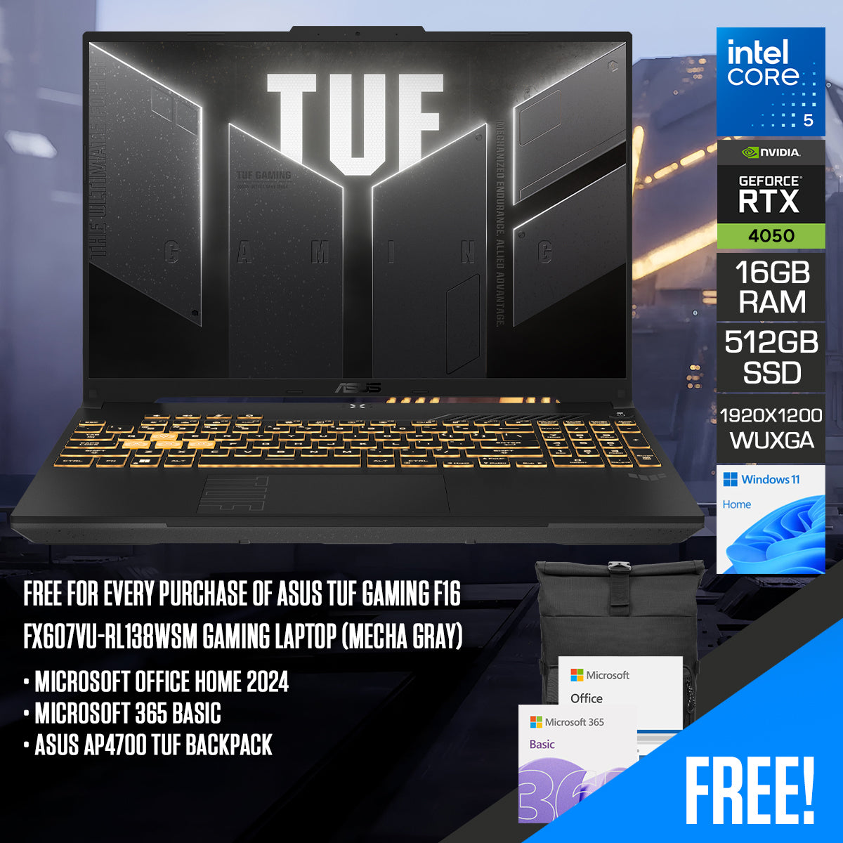 Asus TUF Gaming F16 FX607VU-RL138WSM Gaming Laptop (Mecha Gray)