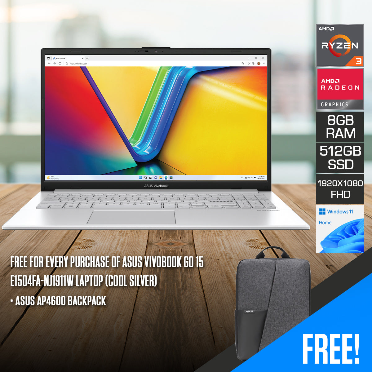 Asus Vivobook Go 15 E1504FA-NJ1911W Laptop (Cool Silver)