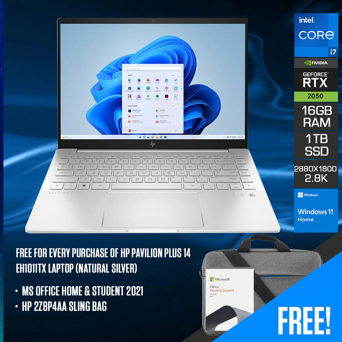 HP Pavilion Plus 14-EH1011TX Laptop (Natural Silver) 